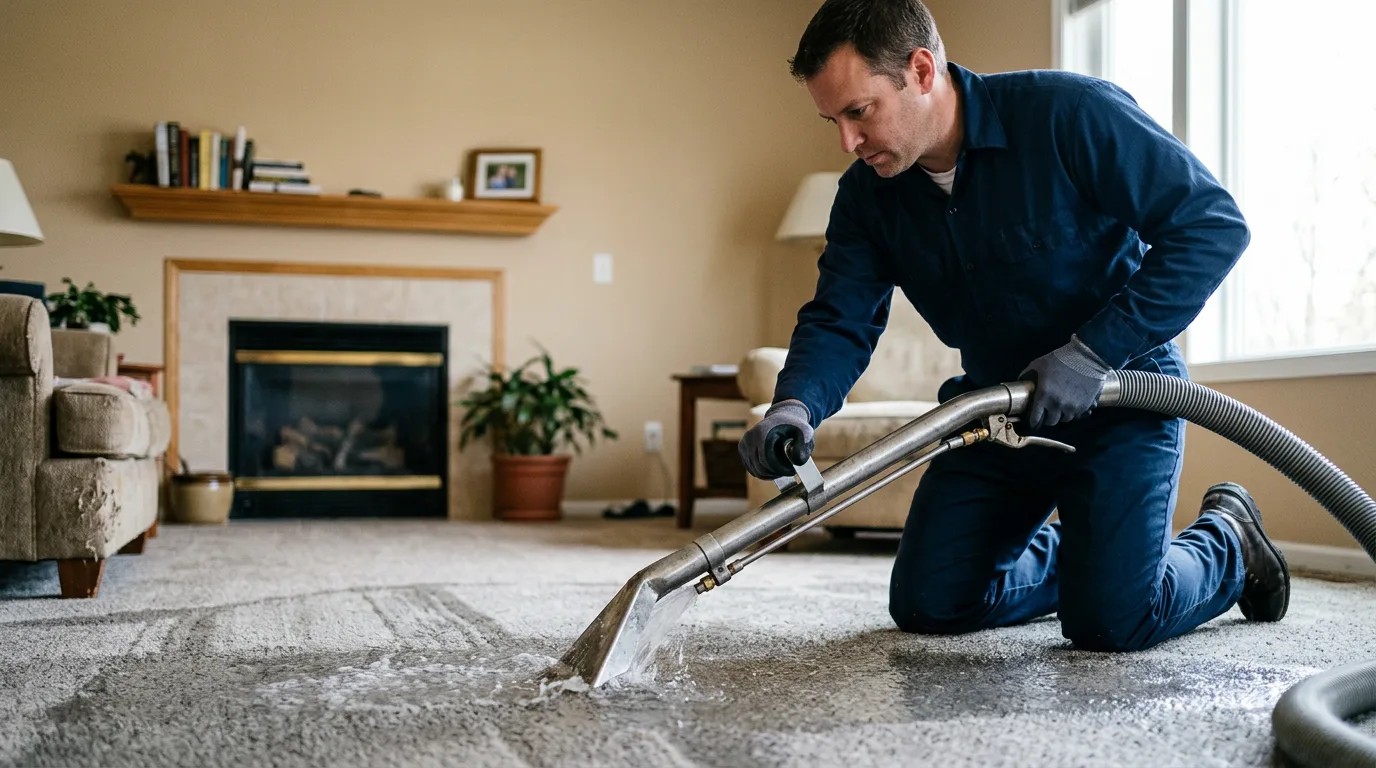 Water damage restoration technician working near The Rock, GA